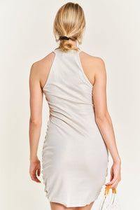 Foggy Foil Overlap Shirred Dress