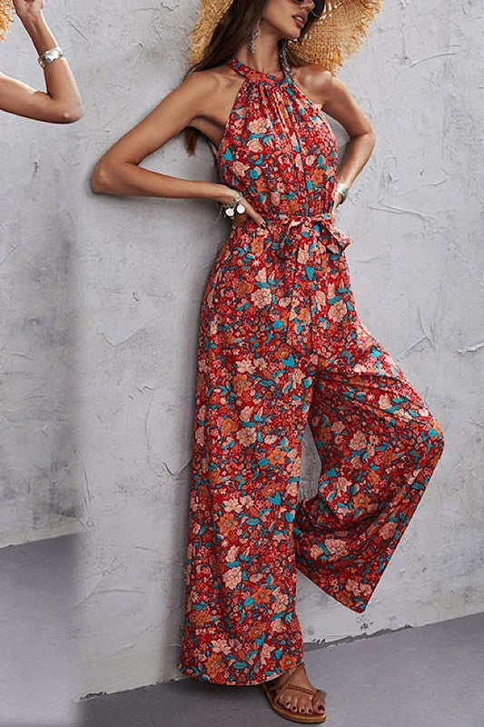 Floral halter jumpsuit