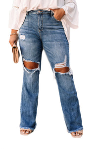 Blue Plus Size Open Knee Distressed Jeans