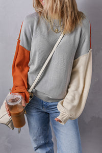 Coffee Leopard Print Colorblock Pullover Sweater