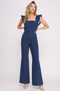 Denim  Ruffle Flare Leg Jumpsuit