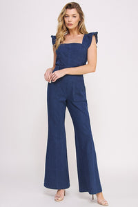 Denim  Ruffle Flare Leg Jumpsuit