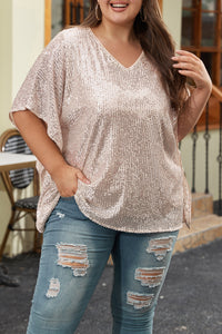 Apricot Sequined V Neck Boxy Top