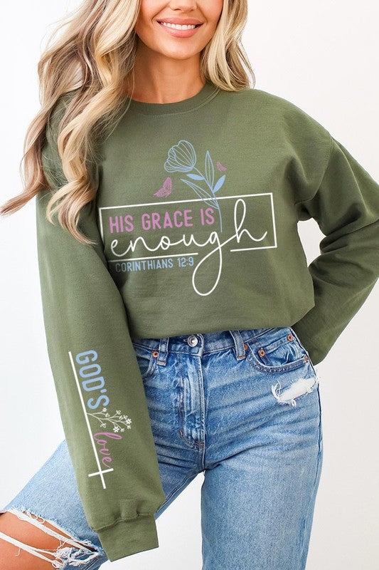 Grace is Enough Sleeve Graphic Fleece Sweatshirts