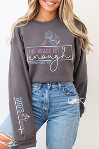 Grace is Enough Sleeve Graphic Fleece Sweatshirts