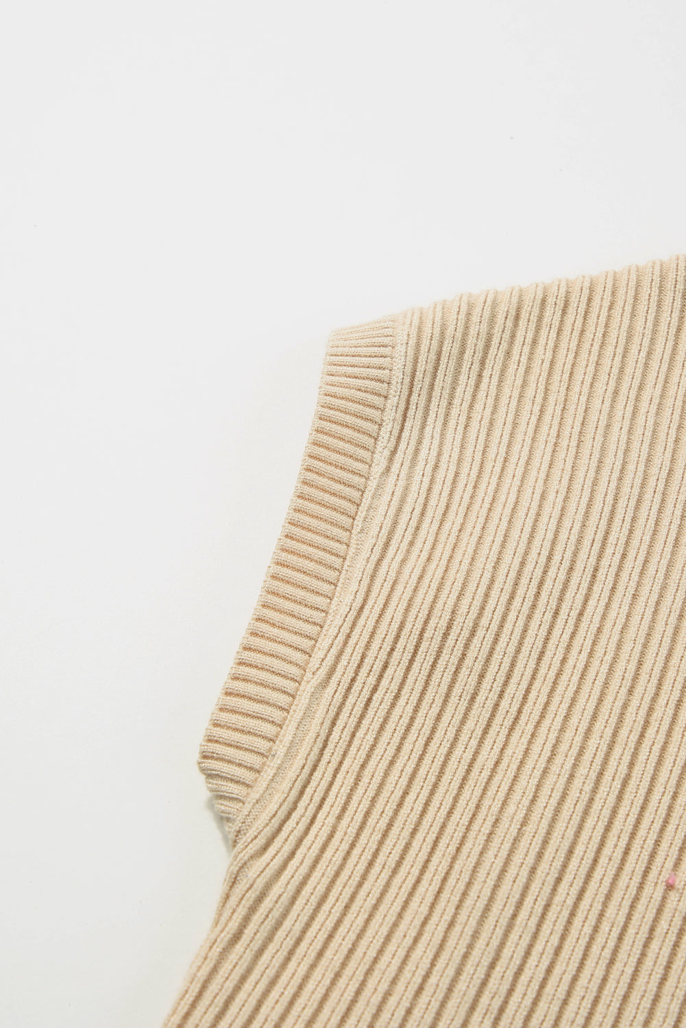 Oatmeal Patch Pocket Ribbed Knit Short Sleeve Sweater