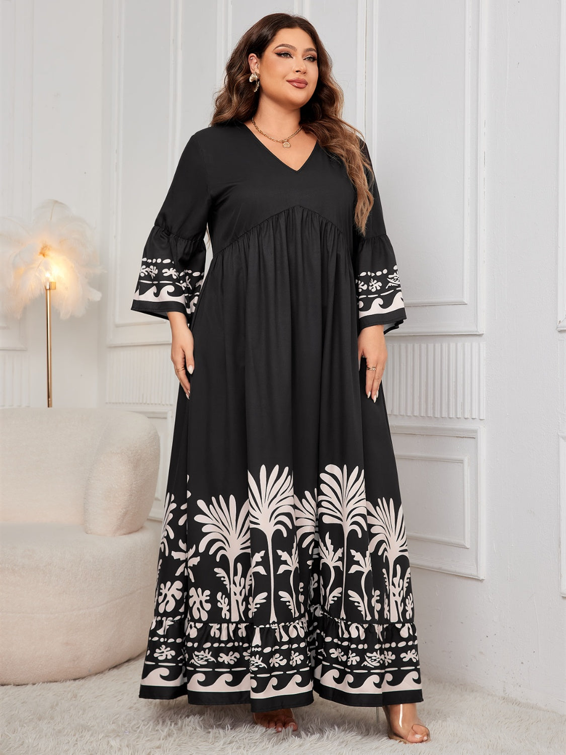 Maxi Dress Printed V-Neck Long Sleeve