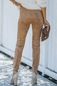 Camel High Rise Faux Suede Skinny Pants
