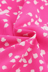 Bright Pink Floral Print Ruched Split Neck Blouse
