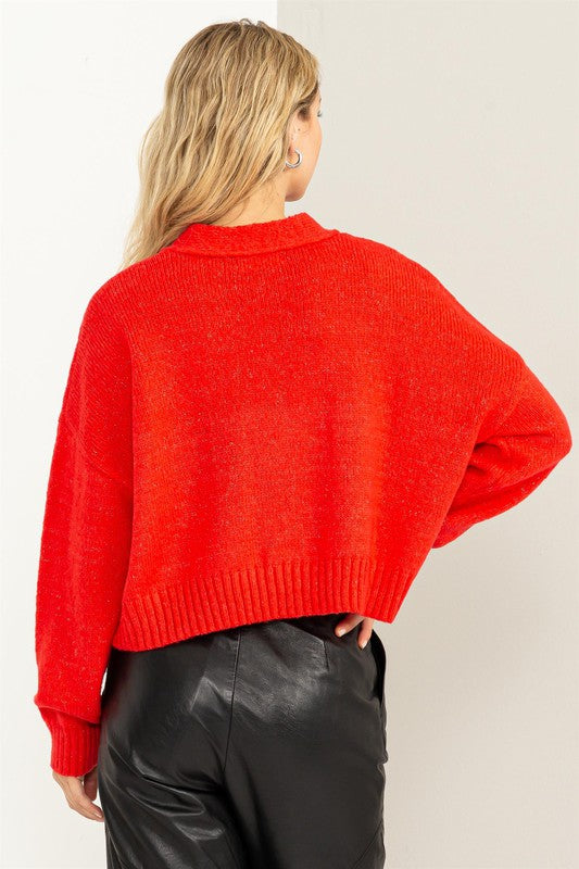 Mood Crop Shoulder Cropped Cardigan Sweater