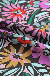 Multicolour Plus Size Floral Smocked Cuffs V-Neck Blouse