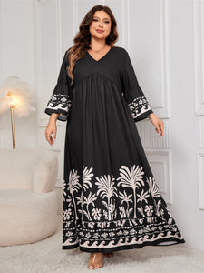 Maxi Dress Printed V-Neck Long Sleeve