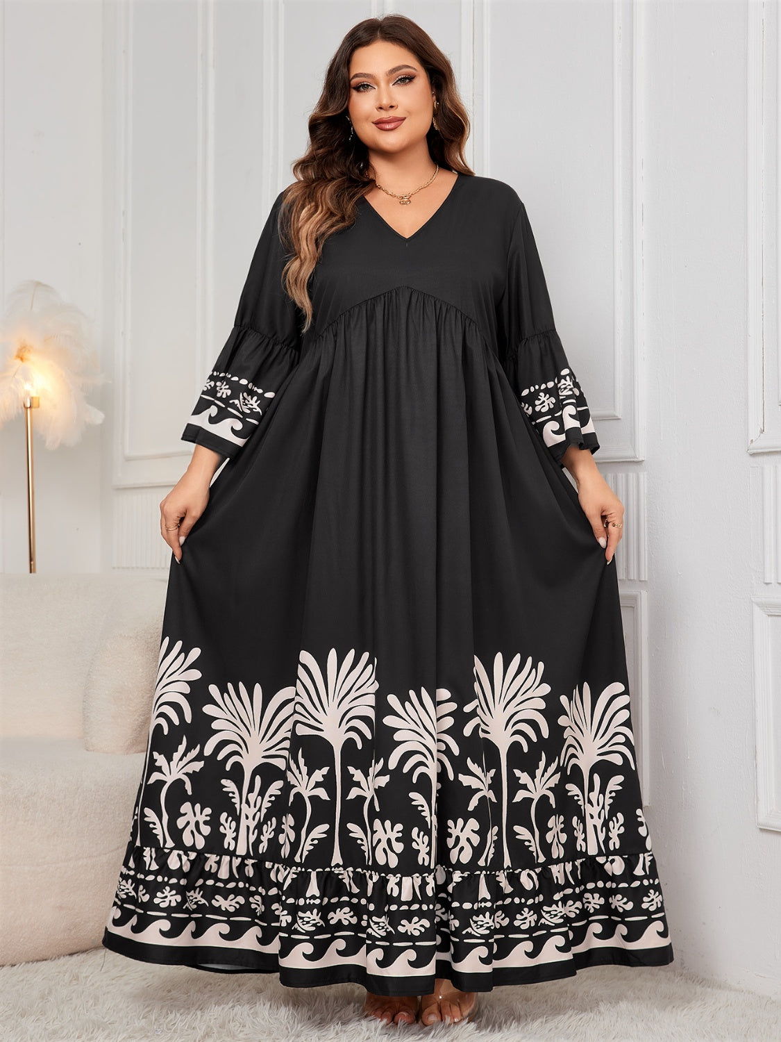 Maxi Dress Printed V-Neck Long Sleeve