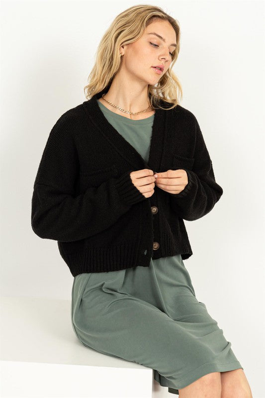 Mood Crop Shoulder Cropped Cardigan Sweater