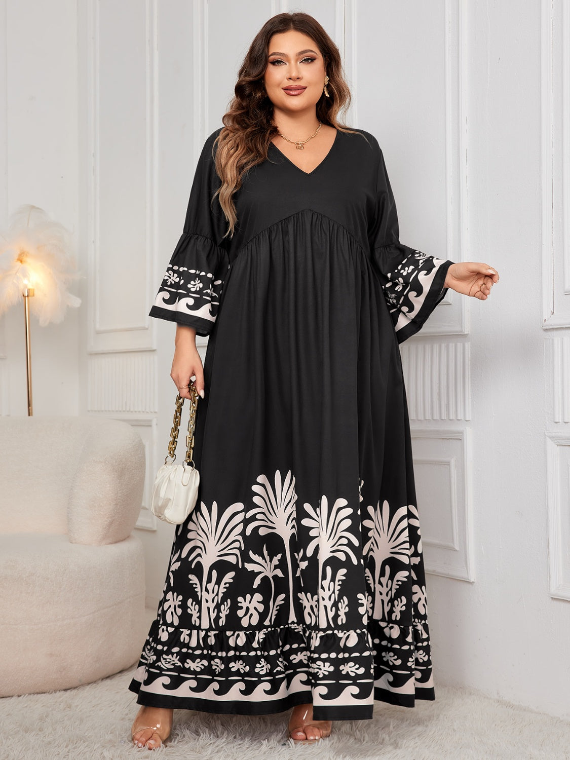 Maxi Dress Printed V-Neck Long Sleeve