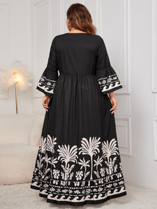 Maxi Dress Printed V-Neck Long Sleeve