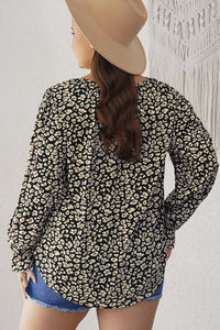 Floral Flounce Sleeve Tie-Neck Blouse