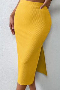 Ribbed Round Neck Tank and Slit Skirt Sweater Set