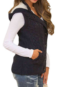 Button and Zip Closure Hooded Sweater Vest