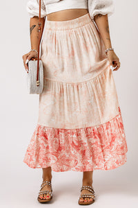 Floral Color Block Tiered Skirt