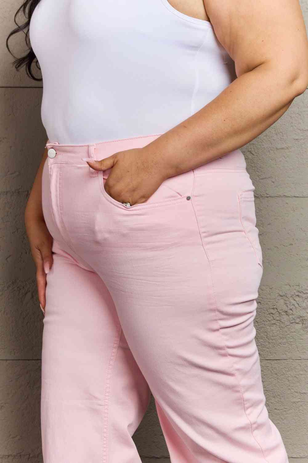 High Waist Wide Leg Jeans in Light Pink