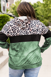 Leopard Print Color Block Hoodie with Kangaroo Pocket