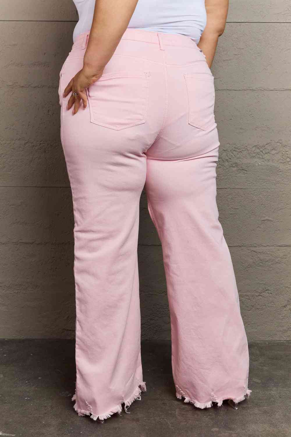 High Waist Wide Leg Jeans in Light Pink