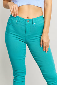 Mid-Rise Skinny Jeans in Sea Green