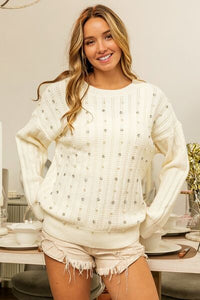 Pearl & Rhinestone Décor Long Sleeve Sweater