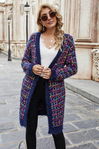 Ribbed Trim Open Front Cardigan with Pockets