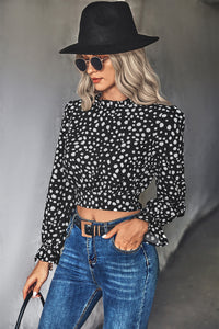 Animal Print Tie-Back Cropped Blouse