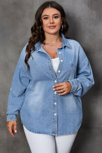 Button Up Pocketed Denim Top
