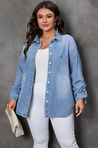 Button Up Pocketed Denim Top
