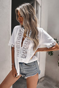 Buttoned Spliced Lace Blouse